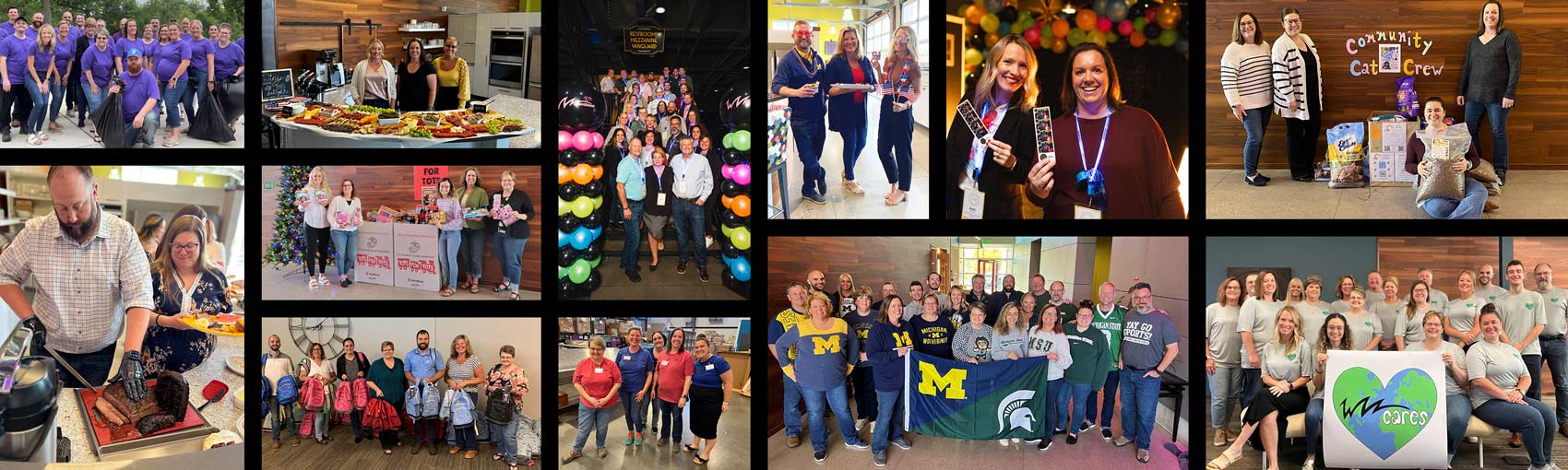 collage of team members at volunteer and community events